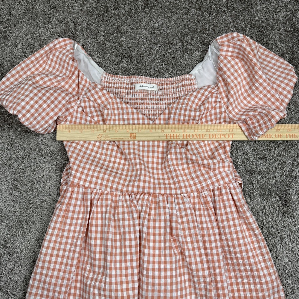 Mustard Seed Womens Dress M Pink Gingham Puff Sleeve Cottagecore Milkmaid Ruched - Picture 6 of 13